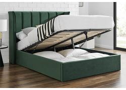 4ft6 Double Tall Wing Back Polar Ottoman Green Velvet Velour Bed Frame 1